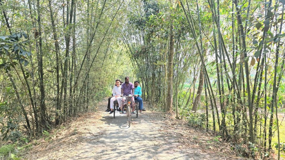 ভ্যানে করে এলাকায় জনসংযোগ করলেন সারজিস আলম