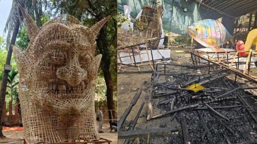 আনন্দ শোভাযাত্রার ‘ফ্যাসিবাদের প্রতিকৃতি’ পুড়ে ছাই