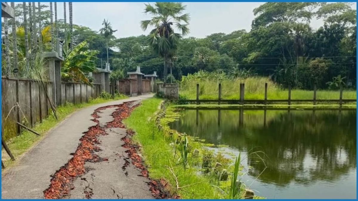 নির্মাণের তিন মাসেই ধসে পড়ল সড়কের কার্পেটিং