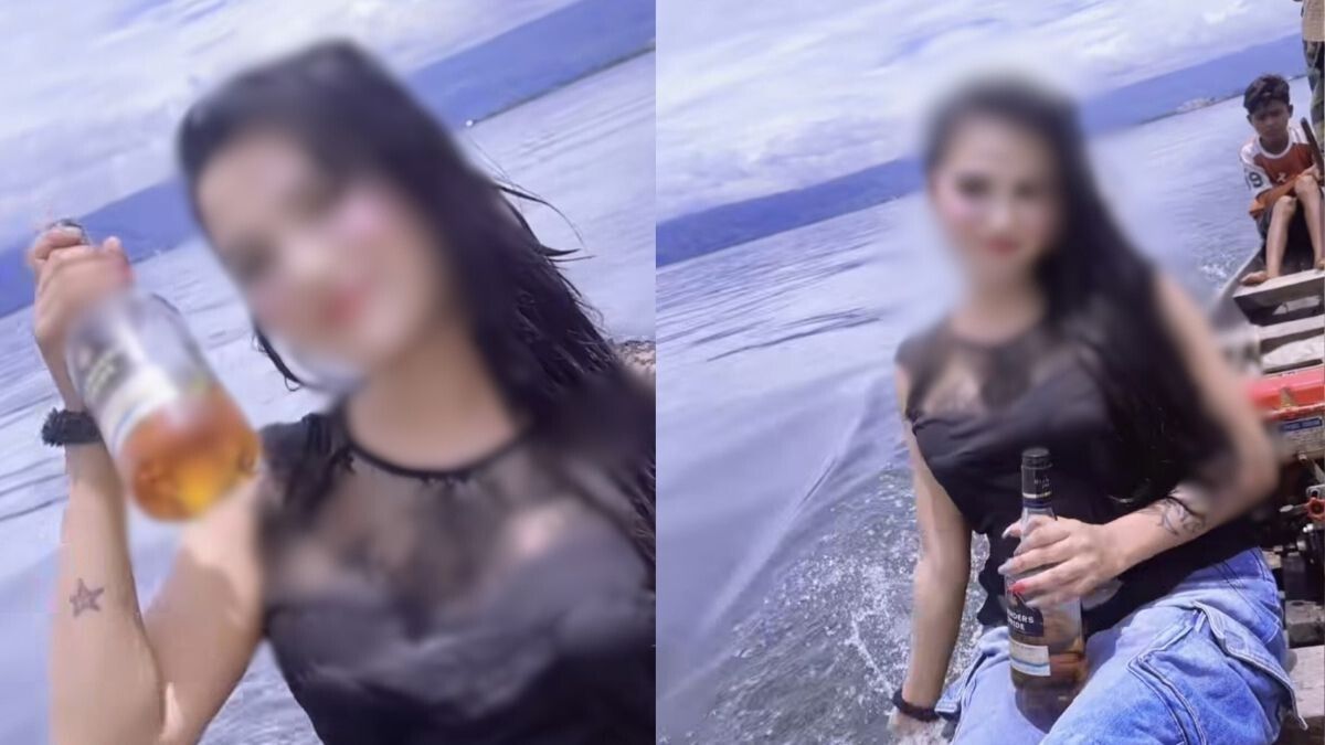 হাওরে তরুণীর হাতে মদের বোতল, ভিডিও ভাইরাল