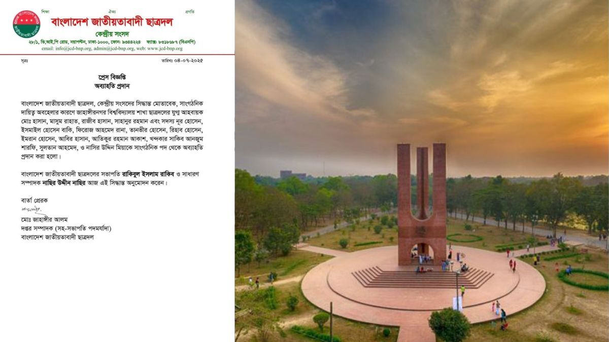 জাবি ছাত্রদলের ১৫ নেতাকে অব্যাহতি
