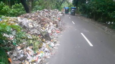সড়কের পাশে ময়লার স্তূপ, দুর্গন্ধে অতিষ্ঠ লালমোহন শহরবাসী