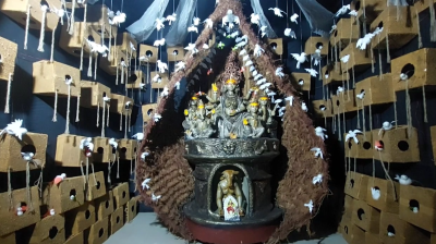 শেরপুরে পাখির আবাস রক্ষার বার্তা নিয়ে ব্যতিক্রমী দুর্গামণ্ডপ