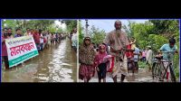 নাটোরের মহারাজপুরে জলাবদ্ধতা নিরসনের দাবিতে মানববন্ধন