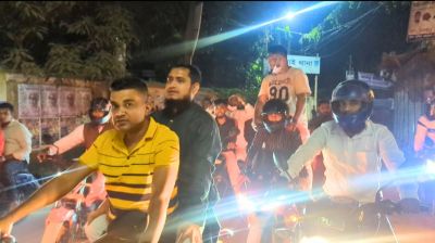 ধামরাইয়ে বাসে অগ্নিসংযোগের প্রতিবাদে বিএনপির মোটরসাইকেল মহড়া