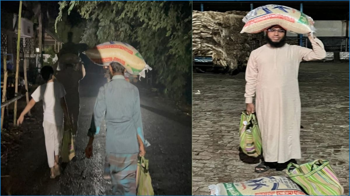 গভীর রাতে গরিবদের ঘরে চাল পৌঁছে দিচ্ছেন মুফতি রায়হান