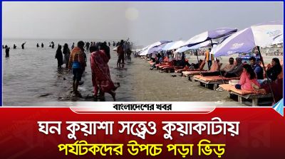 ঘন কুয়াশার মধ্যেও উচ্ছ্বাস : নতুন বছরের প্রথম সূর্যোদয় দেখতে কুয়াকাটায় পর্যটকদের ভিড়