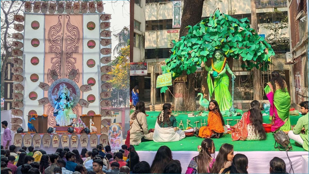 সরস্বতী পূজা : ঢাক-ঢোলের শব্দে মুখর জগন্নাথ বিশ্ববিদ্যালয়