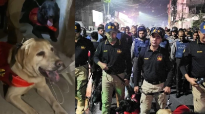 জেনেভা ক্যাম্পে পুলিশ-সোয়াট-ডগ স্কোয়াডের চিরুনি অভিযান